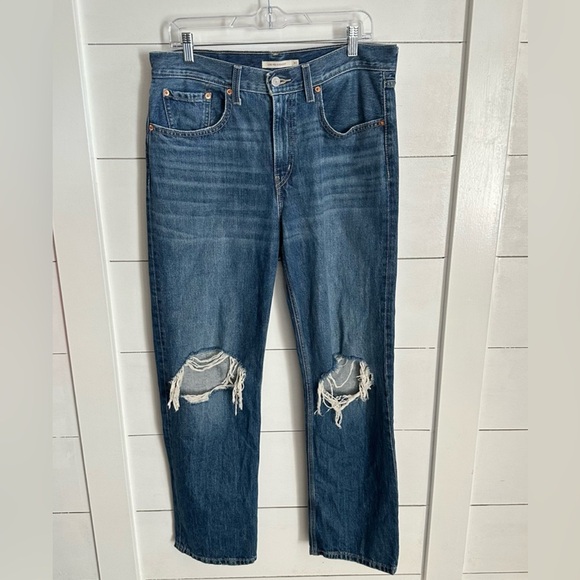 LEVIS Low Pro 30 woman Distressed blue cotton bohemian denim high rise jean - Picture 2 of 13